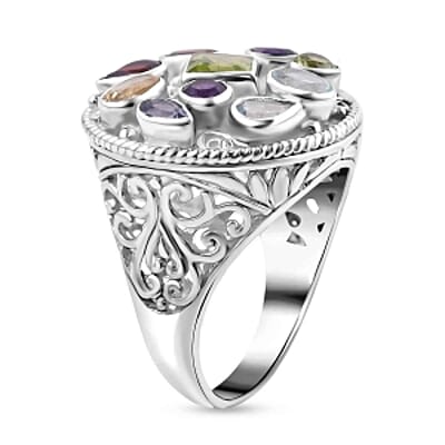 Peridot and Multi Gemstone 4.77 ctw Ring in Sterling Silver (Size 5.5)