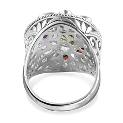 Peridot and Multi Gemstone 4.77 ctw Ring in Sterling Silver (Size 5.5)