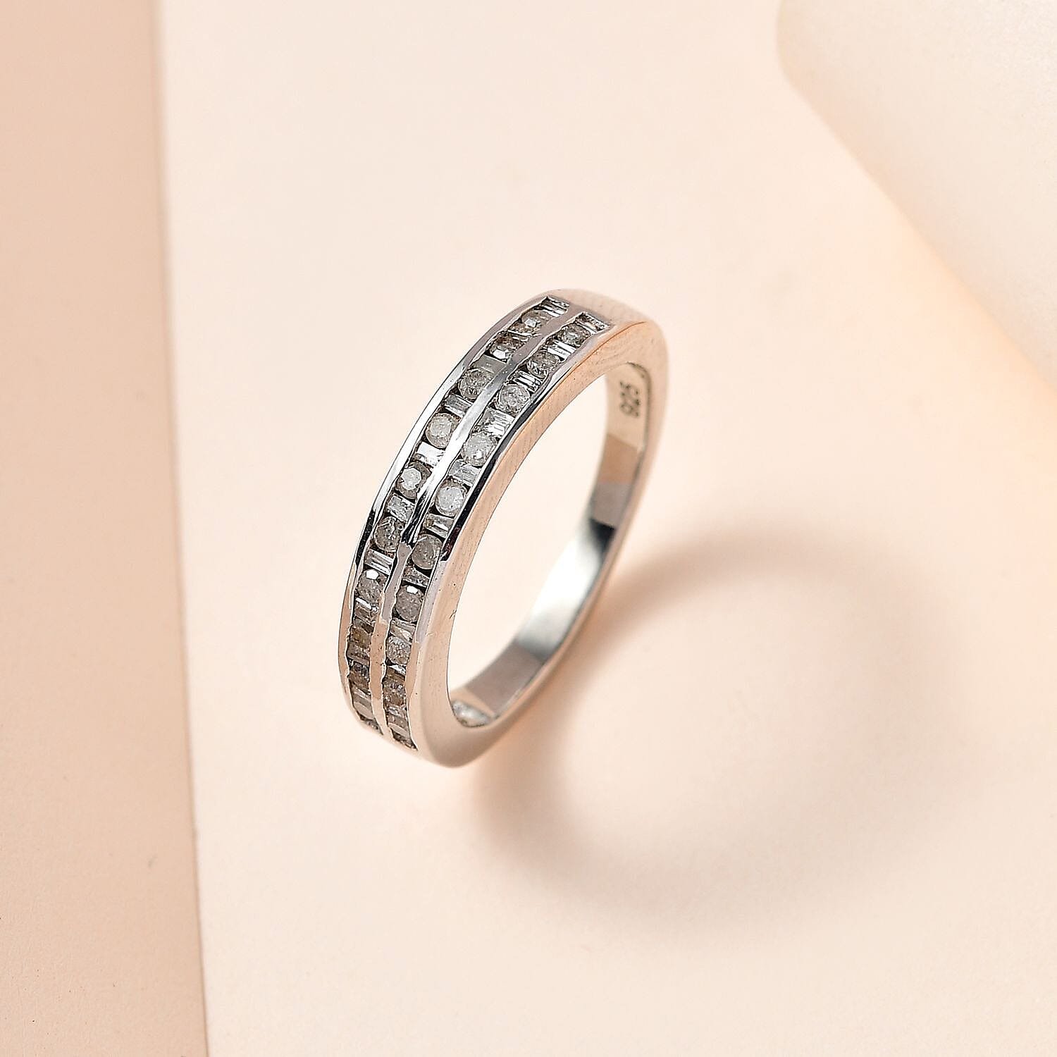 White Diamond 0.50 ctw Ring in Platinum Over Sterling Silver (Size 9.0)