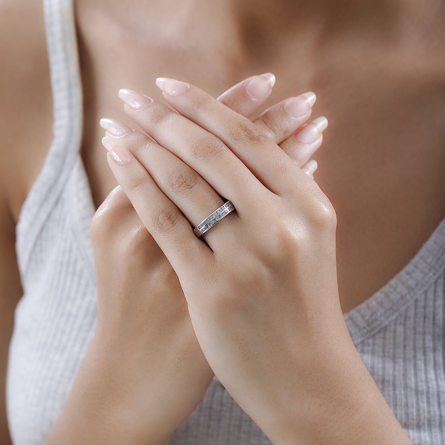 White Diamond 0.50 ctw Ring in Platinum Over Sterling Silver (Size 9.0)