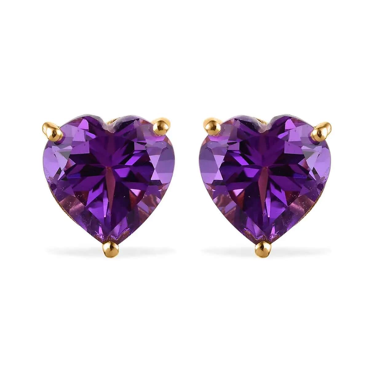 Amethyst Heart Stud Earrings in Vermeil Yellow Gold Over Sterling Silver 5.00 ctw image number 0