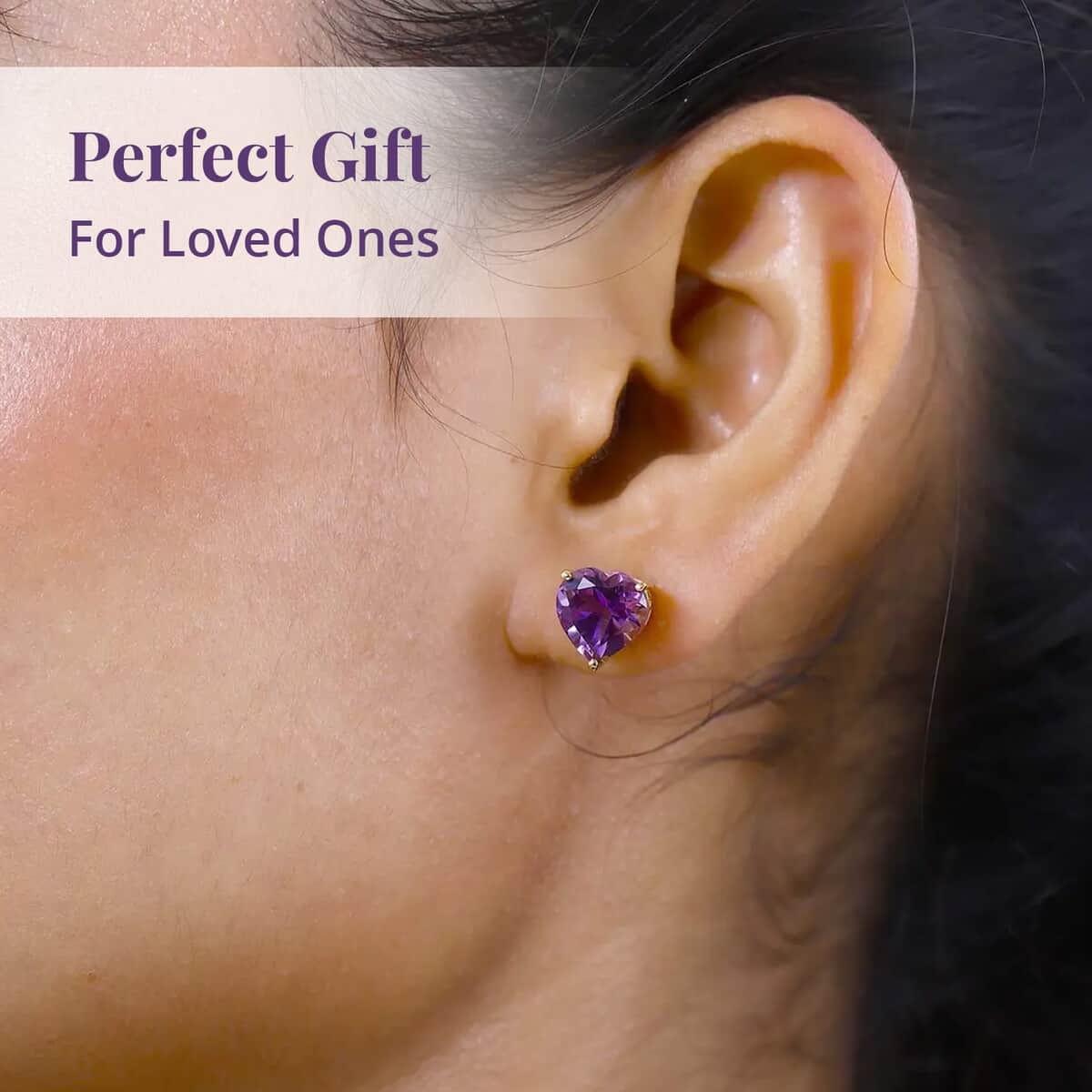 Amethyst Heart Stud Earrings in Vermeil Yellow Gold Over Sterling Silver 5.00 ctw image number 4