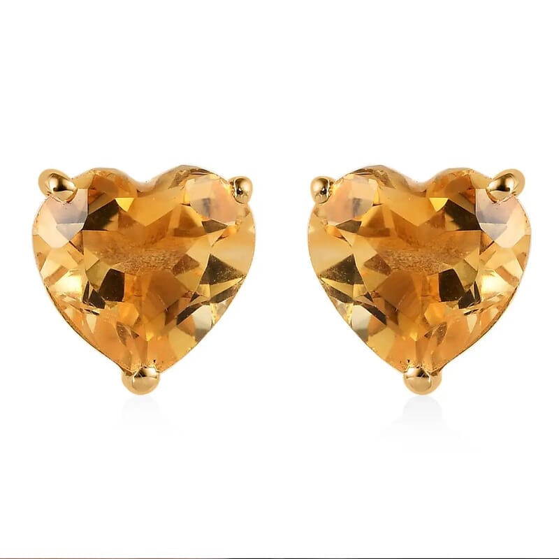 Brazilian Citrine Solitaire Heart Earrings in Vermeil Yellow Gold Over Sterling Silver 4.50 ctw
