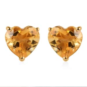 Mother’s Day Gift Brazilian Citrine Solitaire Heart Earrings in Vermeil Yellow Gold Over Sterling Silver 4.50 ctw