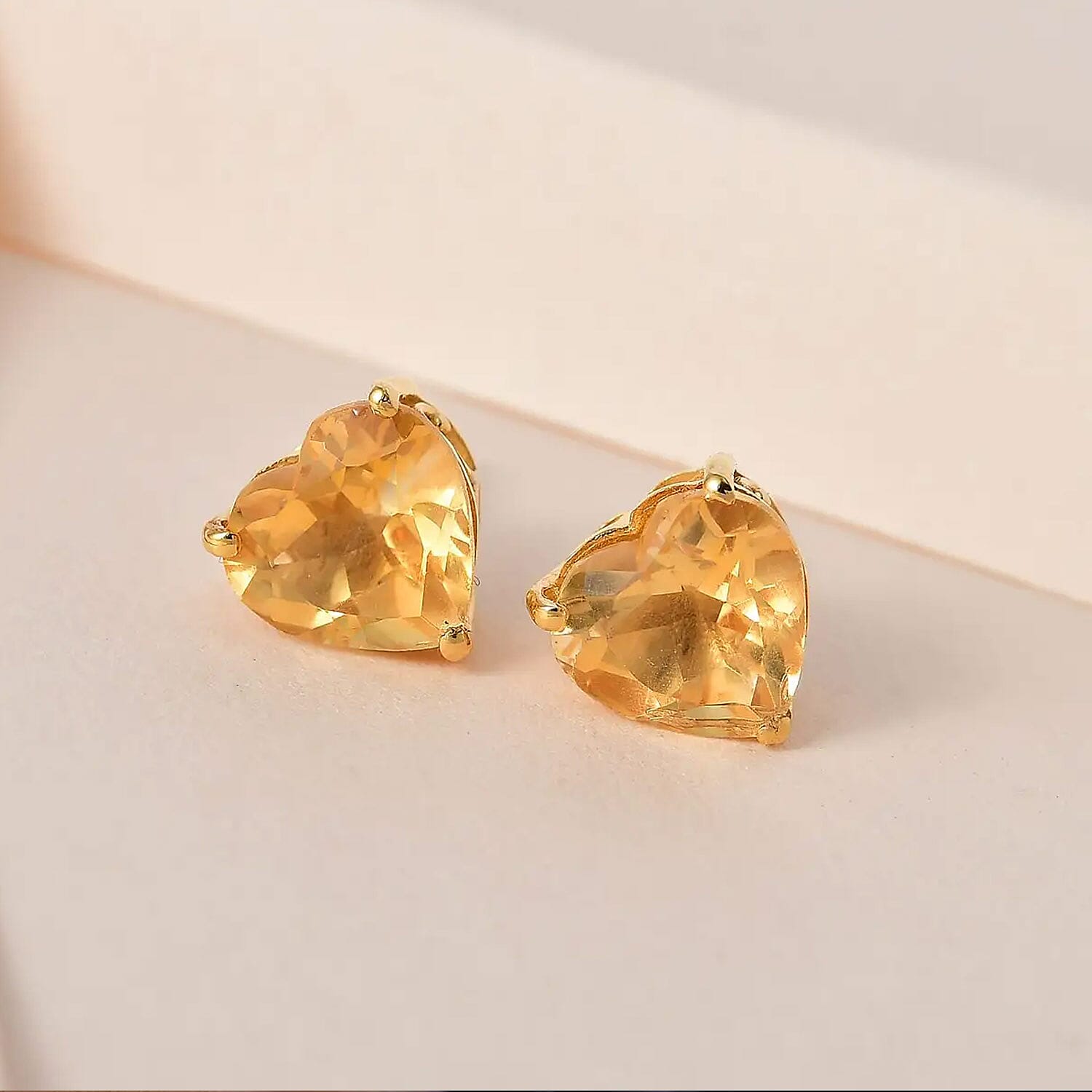 Brazilian Citrine Solitaire Heart Earrings in Vermeil Yellow Gold Over Sterling Silver 4.50 ctw
