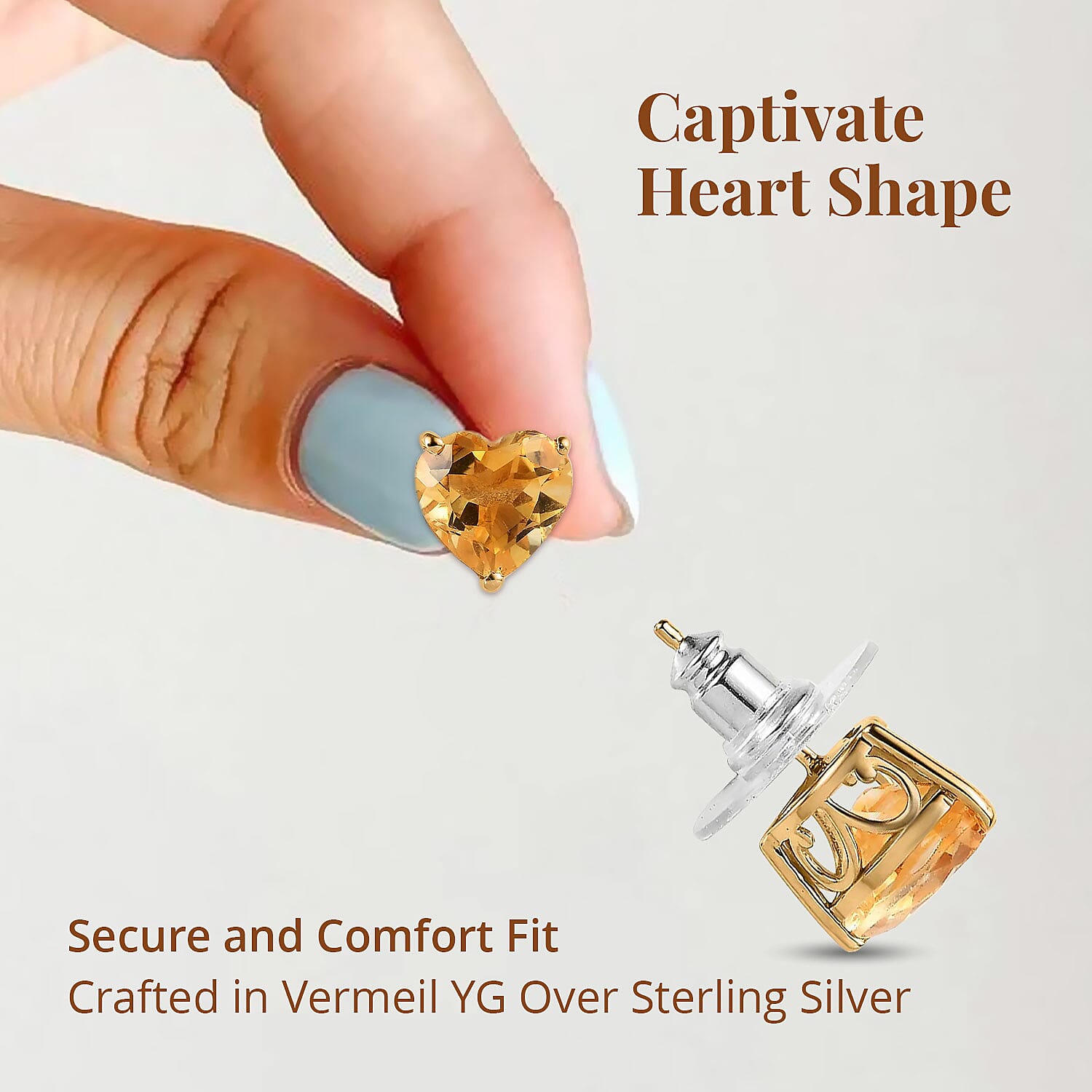 Brazilian Citrine Solitaire Heart Earrings in Vermeil Yellow Gold Over Sterling Silver 4.50 ctw