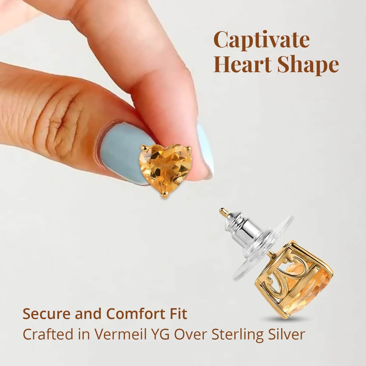 Mother’s Day Gift Brazilian Citrine Solitaire Heart Earrings in Vermeil Yellow Gold Over Sterling Silver 4.50 ctw image number 3