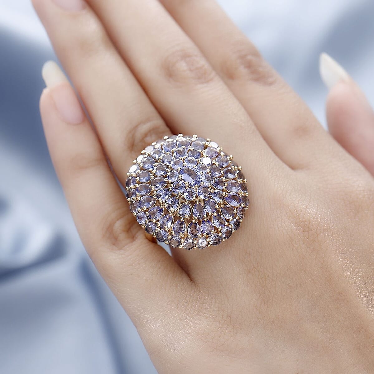 Tanzanite Floral Spray Ring in Vermeil Yellow Gold Over Sterling Silver (Size 10.0) 8.15 ctw image number 2