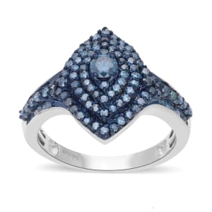 D'Joy Blue Diamond 1.00 ctw Ring in Platinum Over Sterling Silver (Size 10.0) 