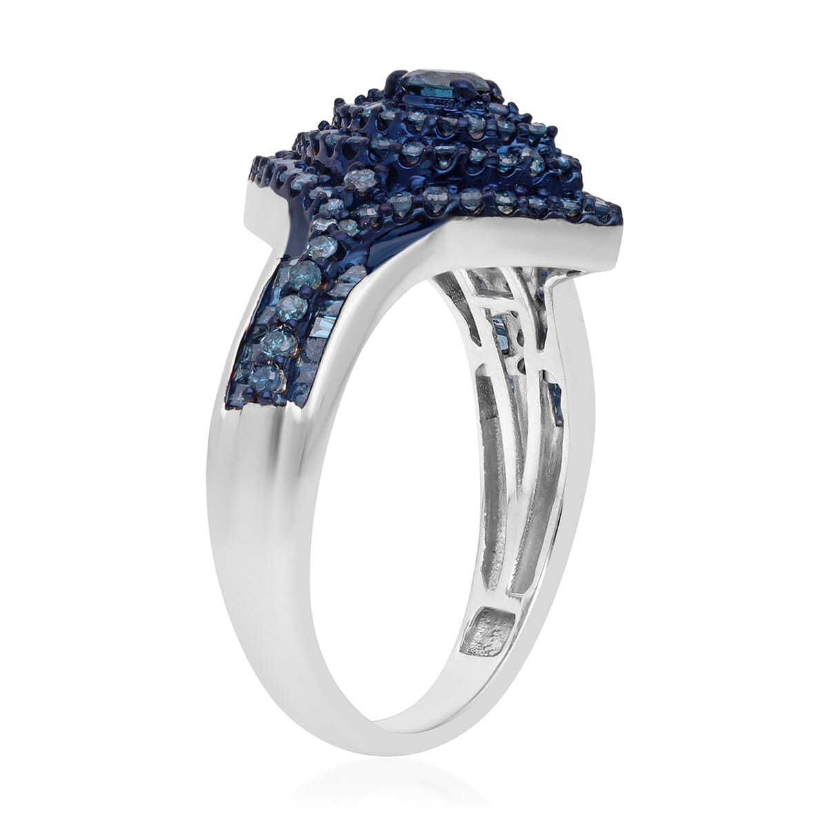 Blue Diamond 1.00 ctw Ring in Platinum Over Sterling Silver (Size 6.0)  image number 3