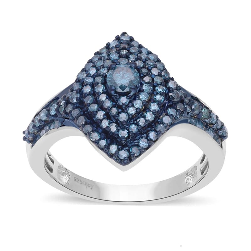 Blue Diamond 1.00 ctw Ring in Platinum Over Sterling Silver (Size 7.0) 