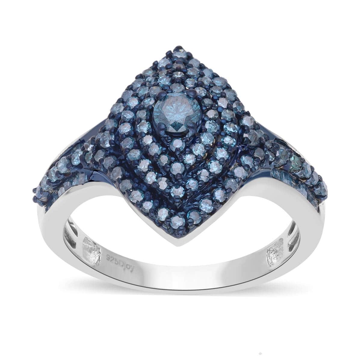 Blue Diamond Ring in Platinum Over Sterling Silver (Size 7.0) 1.00 ctw image number 0