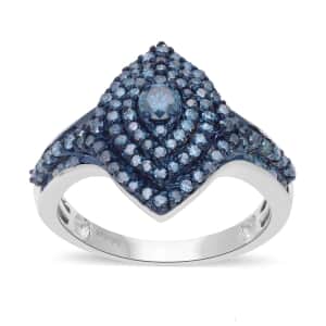 Blue Diamond Ring in Platinum Over Sterling Silver (Size 7.0) 1.00 ctw