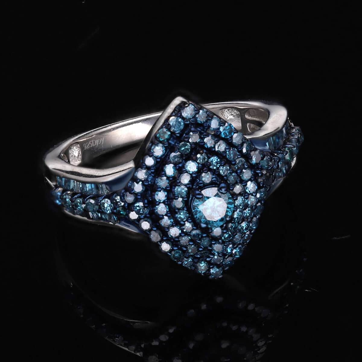 Blue Diamond Ring in Platinum Over Sterling Silver (Size 7.0) 1.00 ctw image number 1