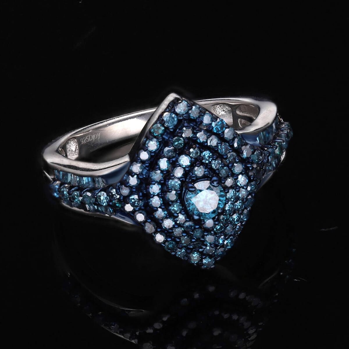Blue Diamond 1.00 ctw Ring in Platinum Over Sterling Silver (Size 8.0)  image number 1