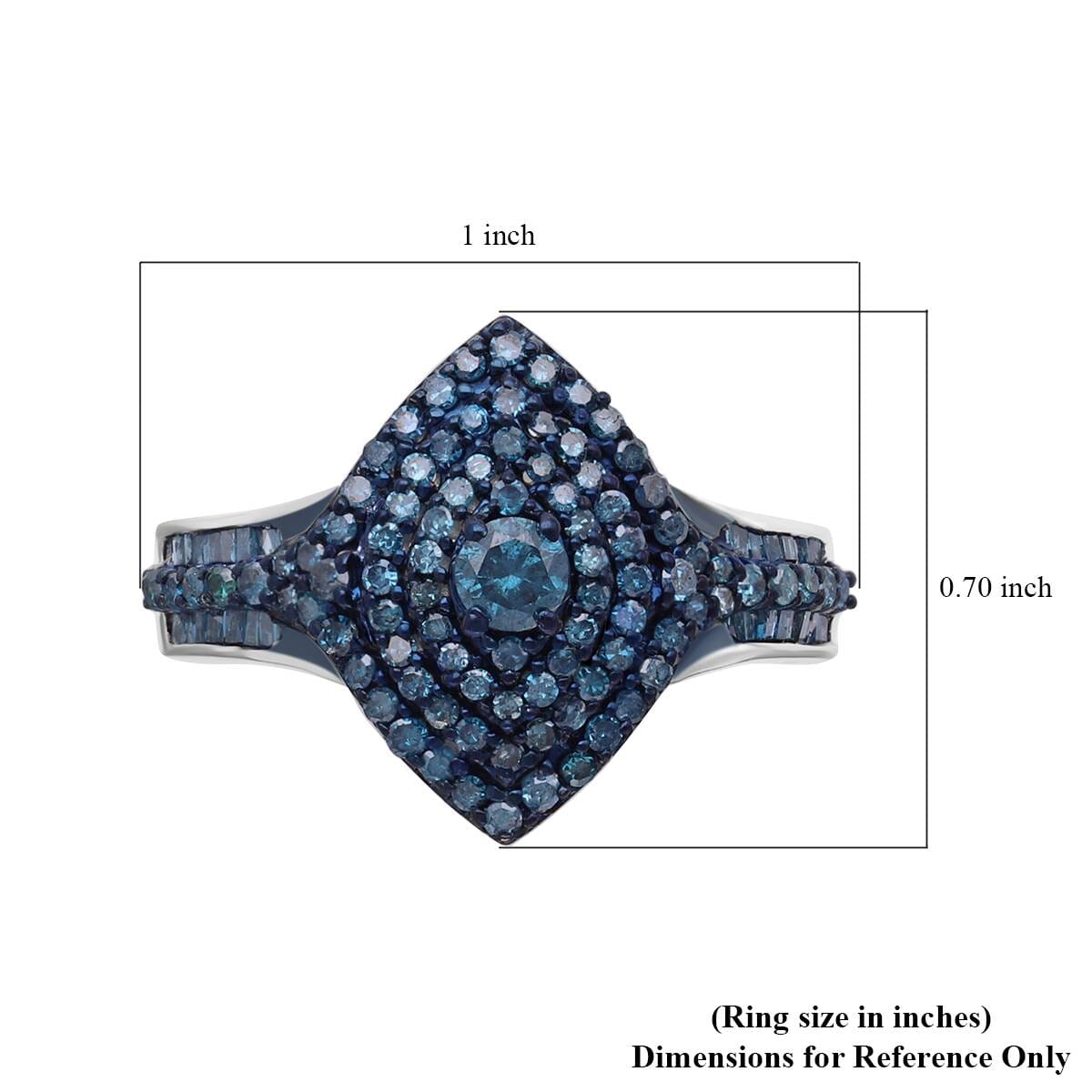 Blue Diamond 1.00 ctw Ring in Platinum Over Sterling Silver (Size 8.0)  image number 5