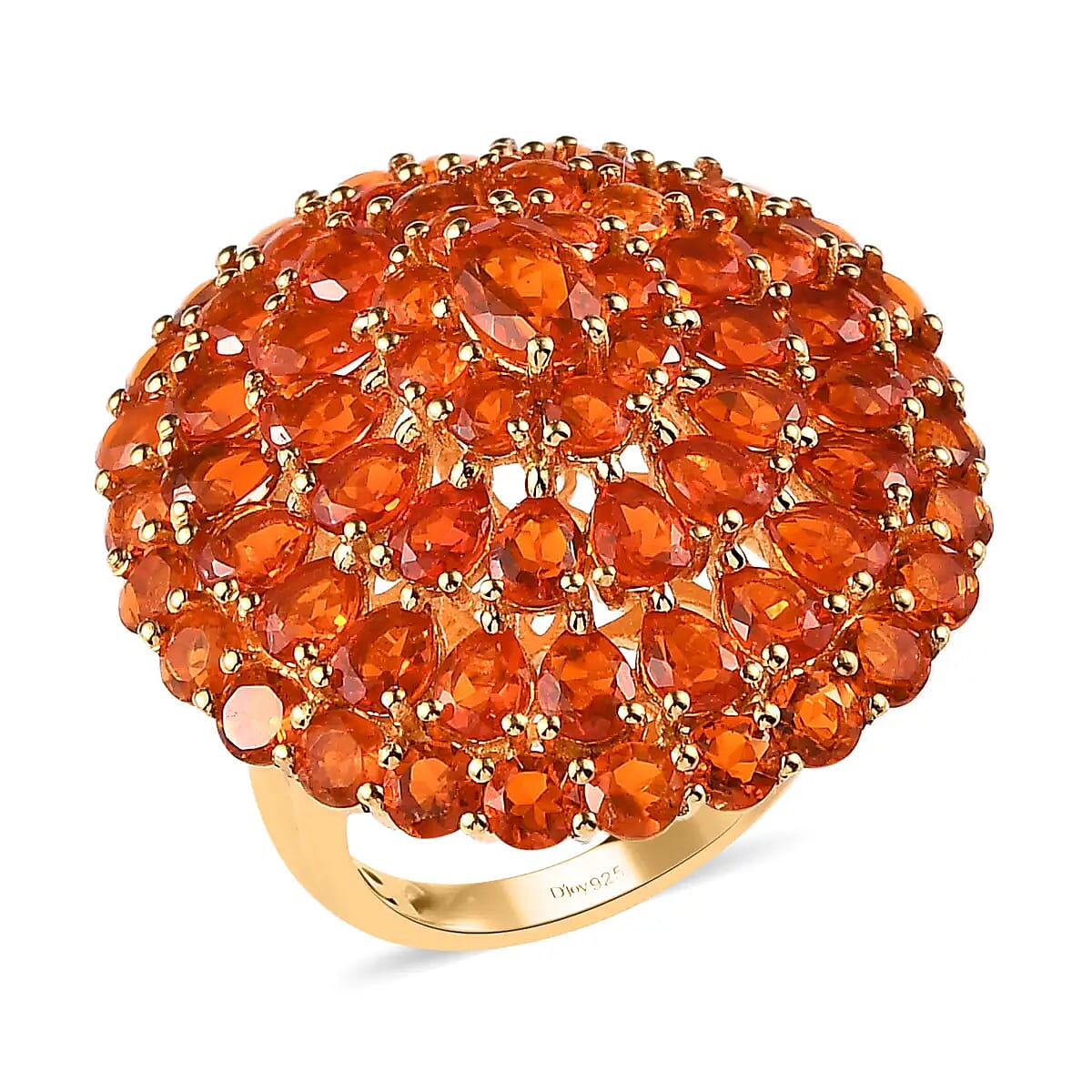 Mexican Fire Opal Floral Ring in Vermeil Yellow Gold Over Sterling Silver 6.65 ctw image number 0