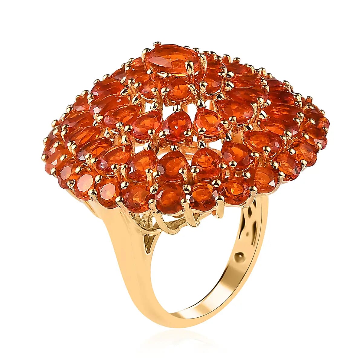 Mexican Fire Opal Floral Ring in Vermeil Yellow Gold Over Sterling Silver 6.65 ctw image number 3