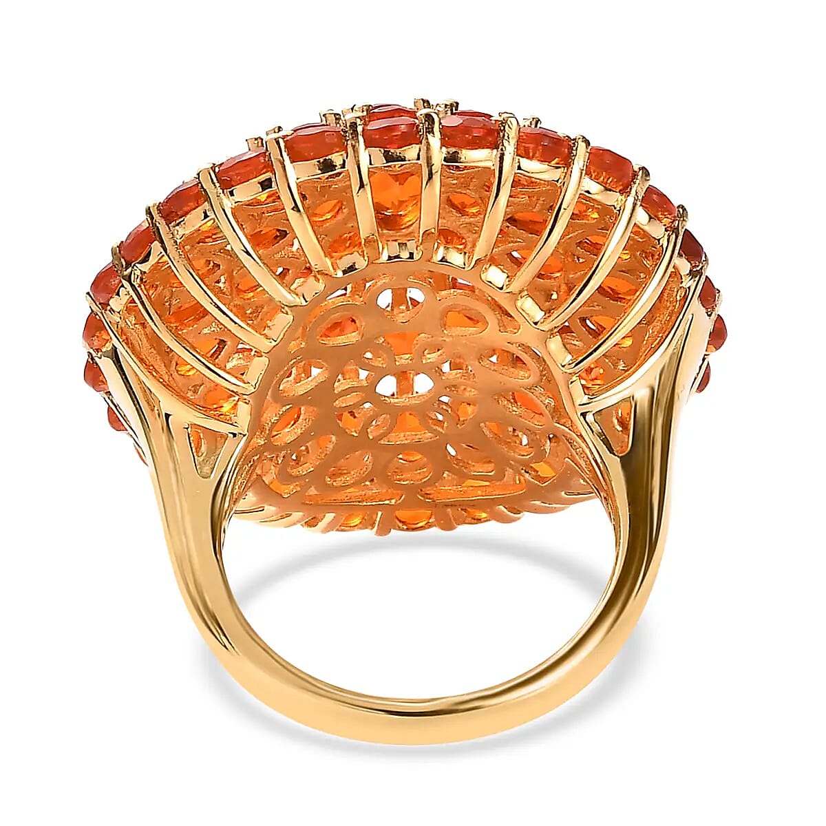 Mexican Fire Opal Floral Ring in Vermeil Yellow Gold Over Sterling Silver 6.65 ctw image number 4
