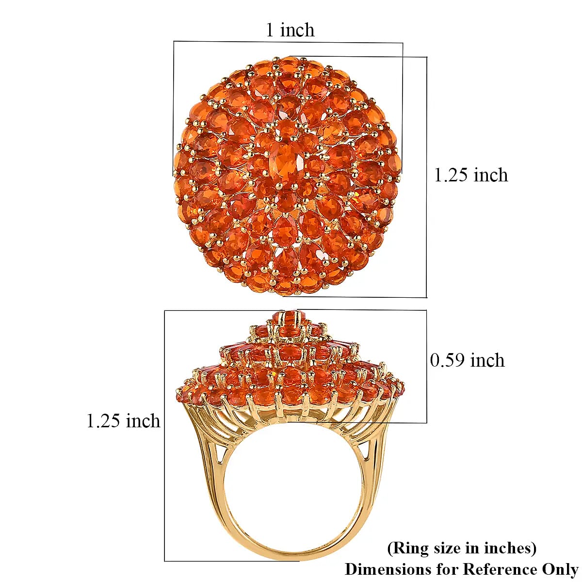 Mexican Fire Opal Floral Ring in Vermeil Yellow Gold Over Sterling Silver 6.65 ctw image number 6