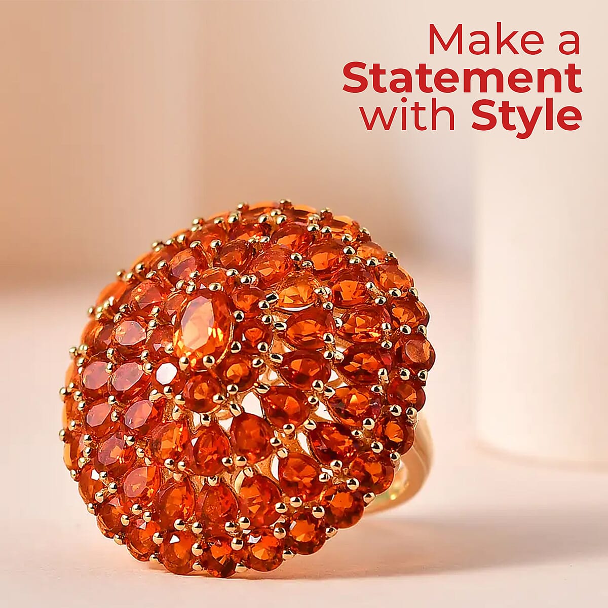 Mexican Fire Opal Floral Ring in Vermeil Yellow Gold Over Sterling Silver (Size 6.0) 6.65 ctw image number 1