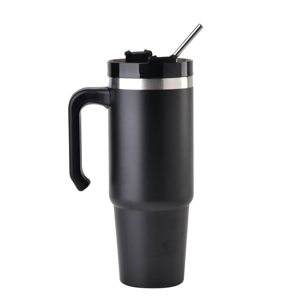 30oz Stainless Steel Cup with Straw - Black, Double Walled Leak Proof Reusable Quencher Tumbler For Travel image number 0