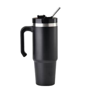 30oz Stainless Steel Cup with Straw - Black, Double Walled Leak Proof Reusable Quencher Tumbler For Travel