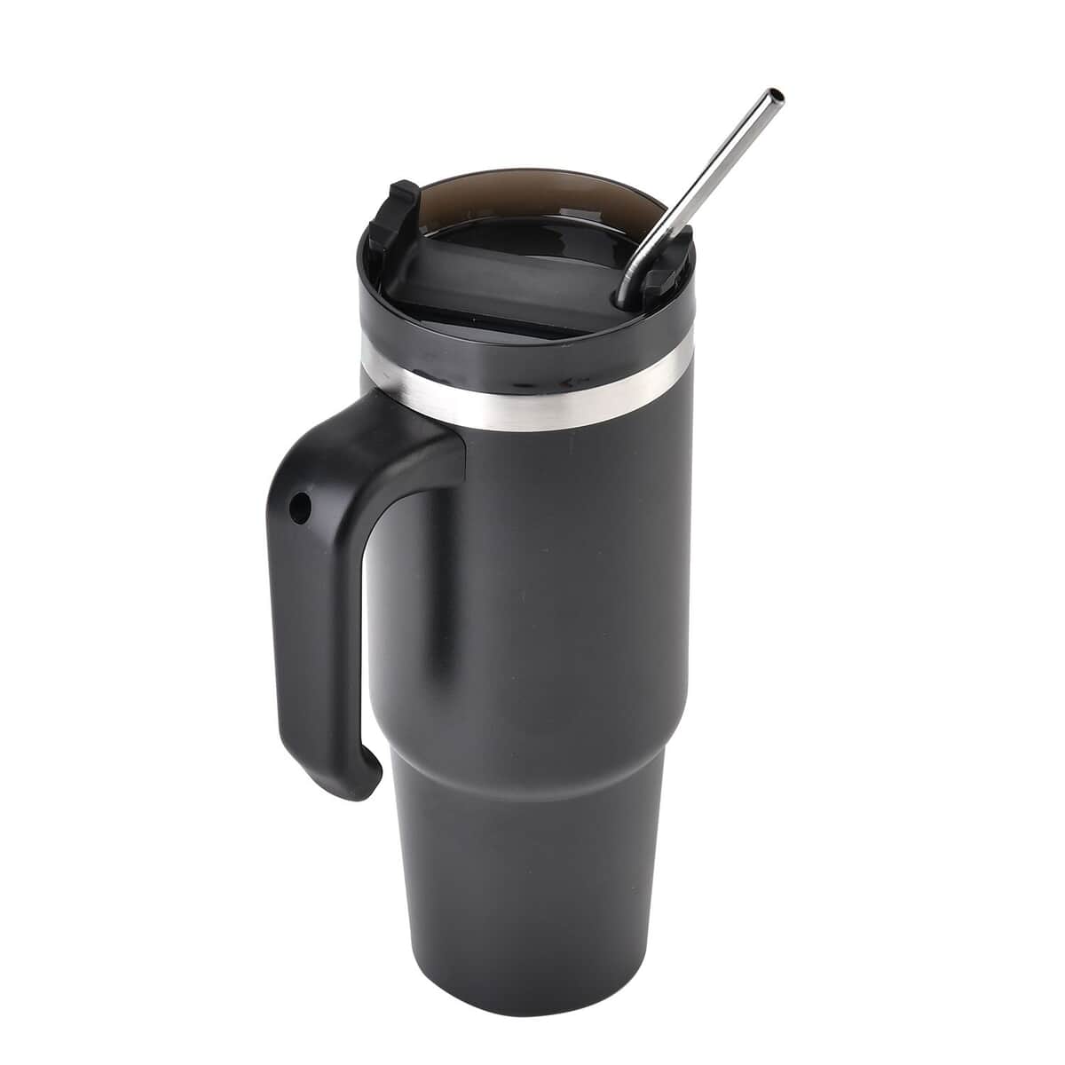 30oz Stainless Steel Cup with Straw - Black, Double Walled Leak Proof Reusable Quencher Tumbler For Travel image number 1