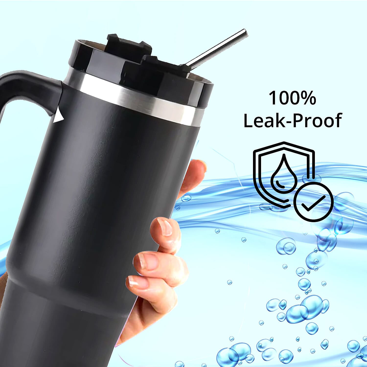 30oz Stainless Steel Cup with Straw - Black, Double Walled Leak Proof Reusable Quencher Tumbler For Travel