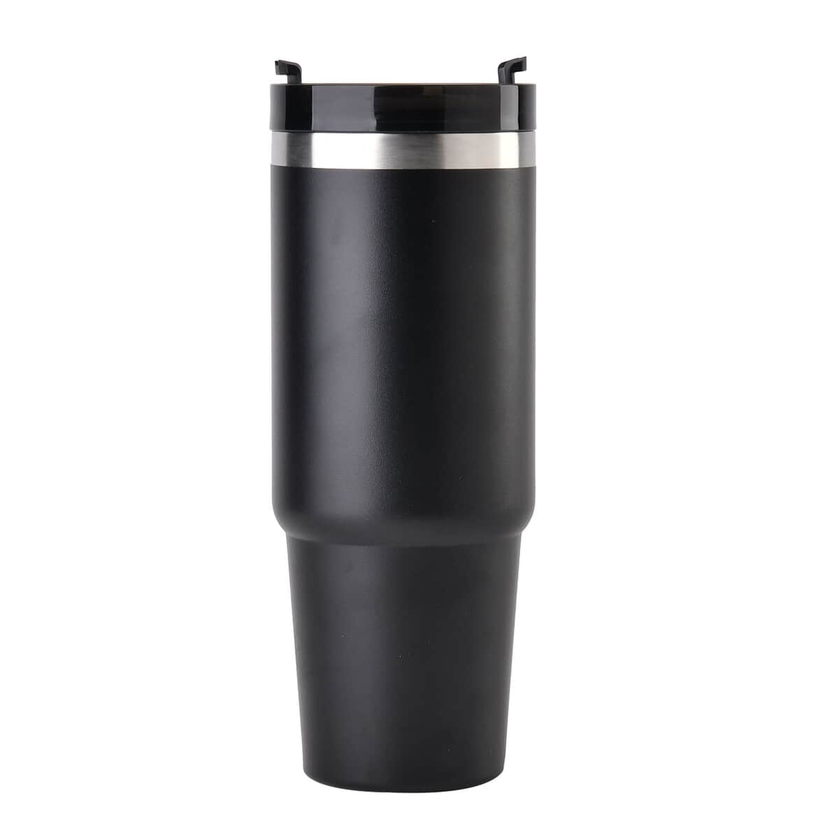 30oz Stainless Steel Cup with Straw - Black, Double Walled Leak Proof Reusable Quencher Tumbler For Travel image number 3