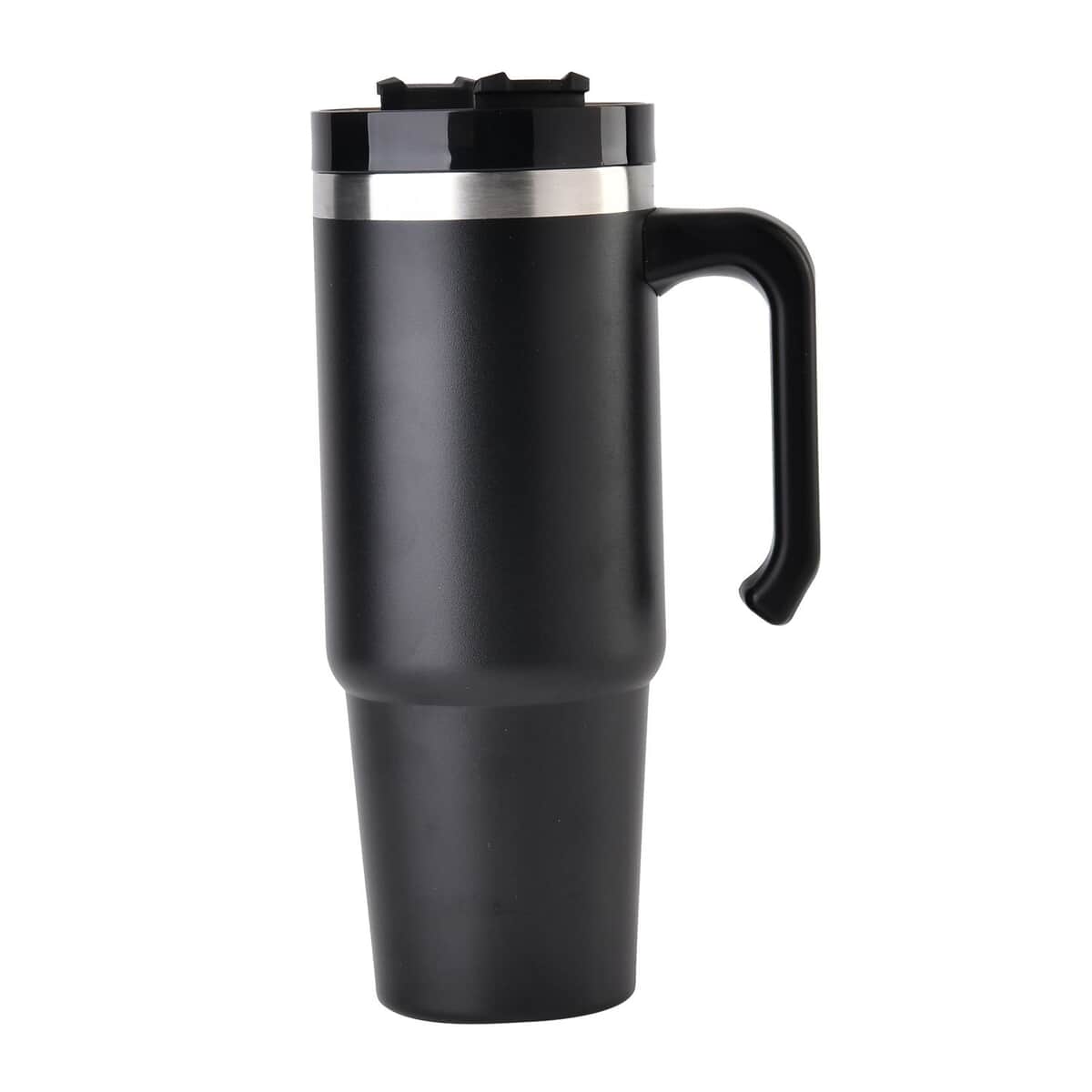 30oz Stainless Steel Cup with Straw - Black, Double Walled Leak Proof Reusable Quencher Tumbler For Travel image number 4