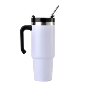 30oz Stainless Steel Cup with Straw - White, Double Walled Leak Proof Reusable Quencher Tumbler For Travel