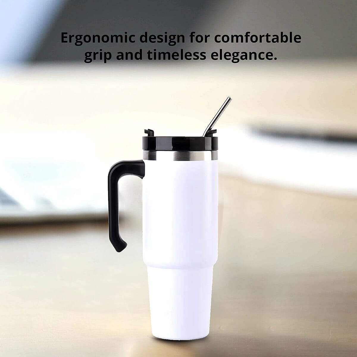 30oz Stainless Steel Cup with Straw - White, Double Walled Leak Proof Reusable Quencher Tumbler For Travel image number 1