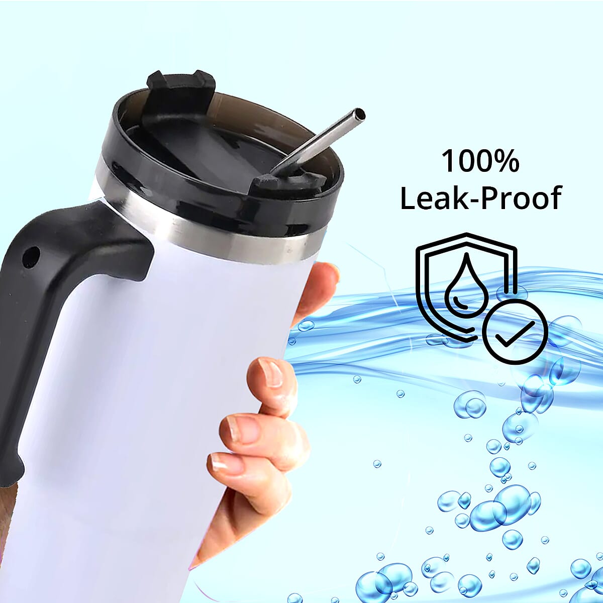 30oz Stainless Steel Cup with Straw - White, Double Walled Leak Proof Reusable Quencher Tumbler For Travel image number 3