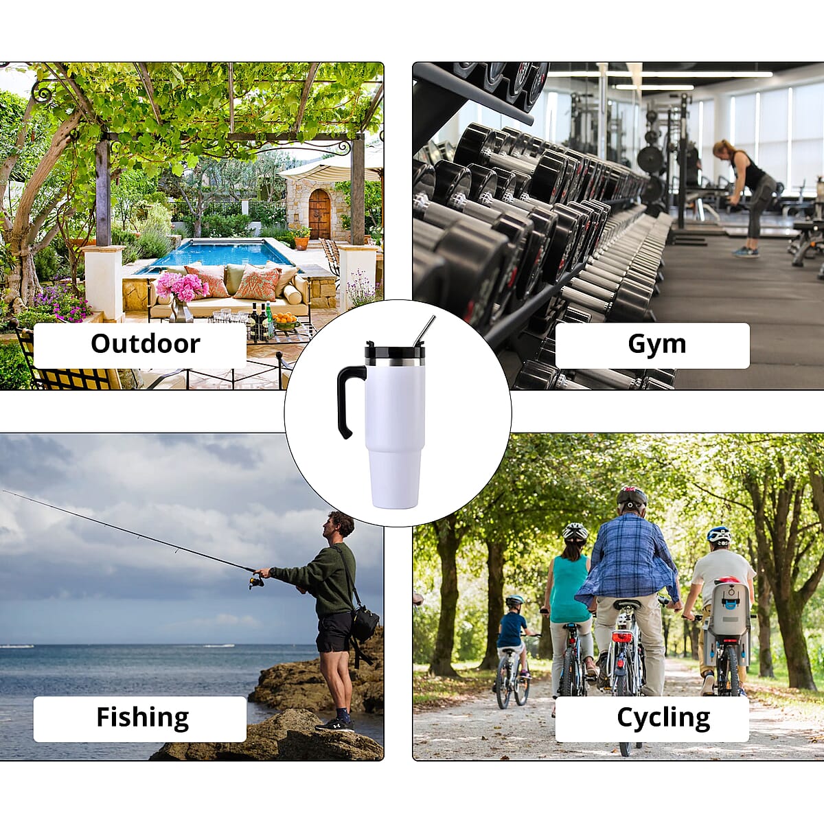 30oz Stainless Steel Cup with Straw - White, Double Walled Leak Proof Reusable Quencher Tumbler For Travel image number 5