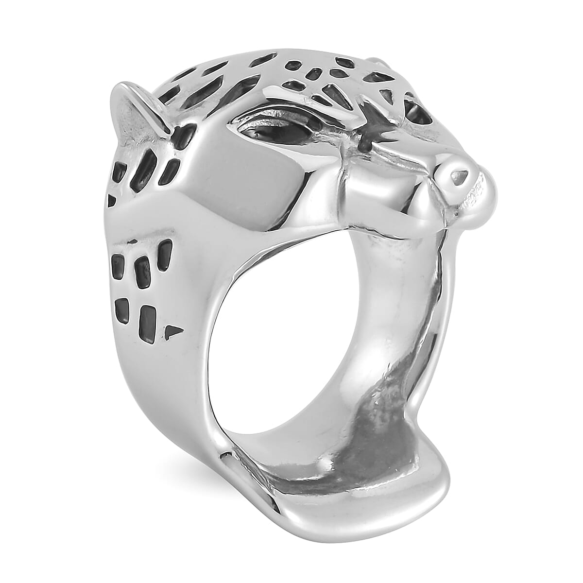 Leopard Head Men's Ring in Black Oxidized Stainless Steel (Size 12.0) image number 3