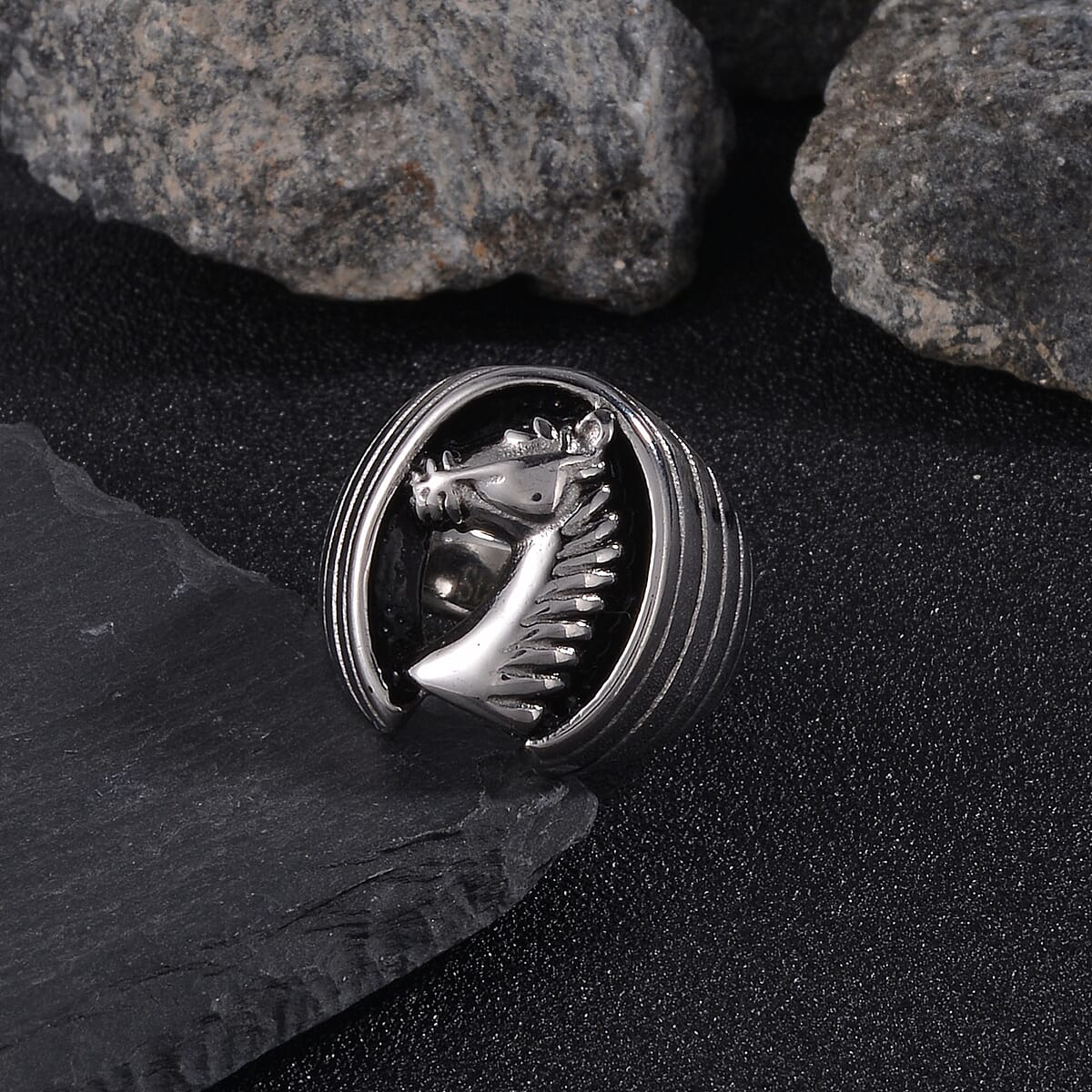 Horse Head Men's Ring in Stainless Steel (Size 11.0) image number 1