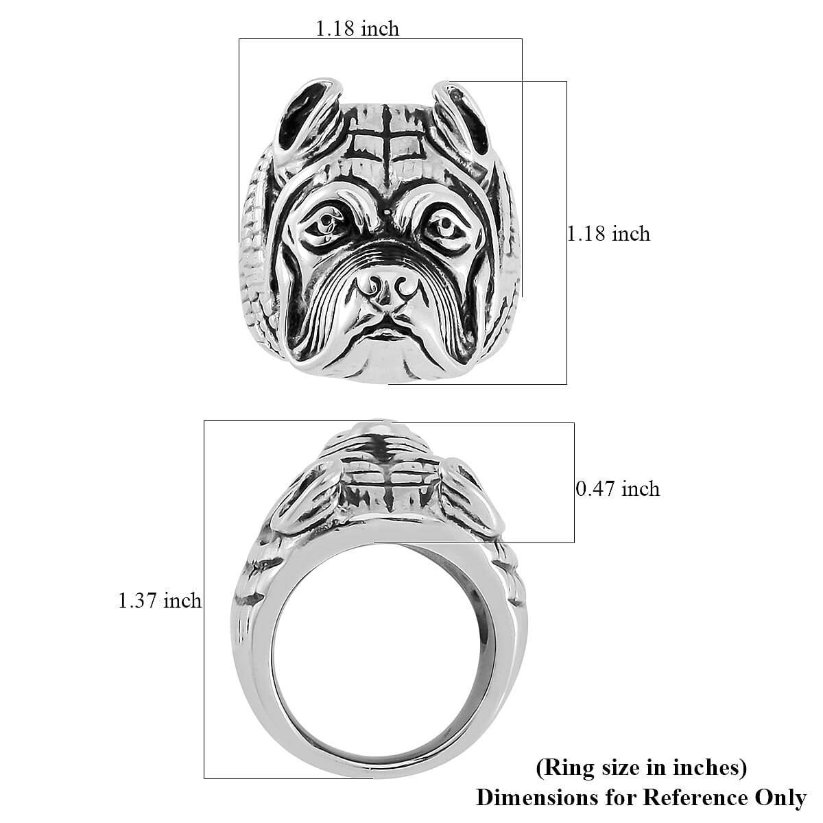 Bulldog Head Men's Ring in Stainless Steel (Size 11.0) image number 5