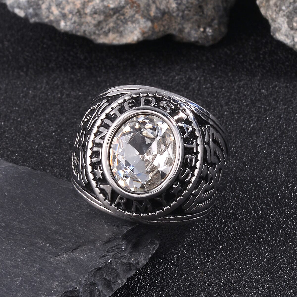 White Glass Men's Ring in Stainless Steel (Size 11.0) image number 1