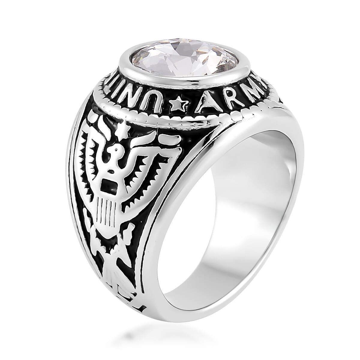 White Glass Men's Ring in Stainless Steel (Size 11.0) image number 3