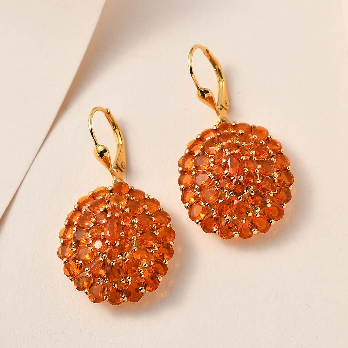 Mexican Fire Opal Floral Earrings in Vermeil Yellow Gold Over Sterling Silver 7.25 ctw image number 1