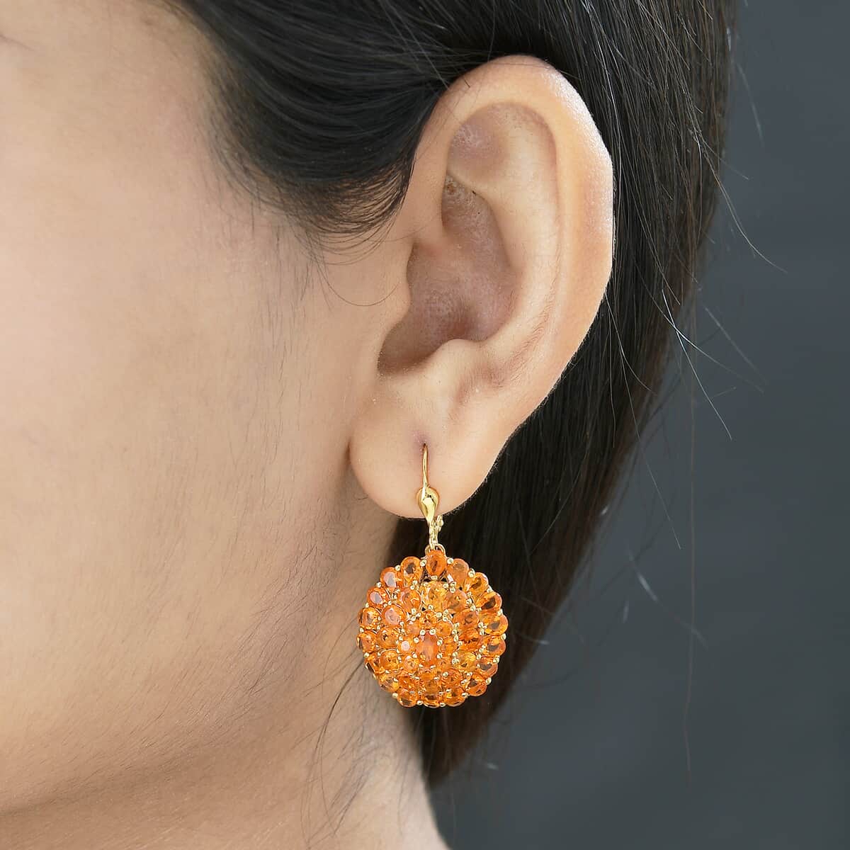 Mexican Fire Opal Floral Earrings in Vermeil Yellow Gold Over Sterling Silver 7.25 ctw image number 2