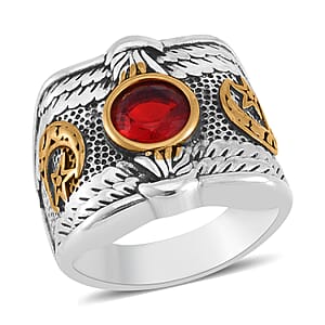 Red Glass Men's Ring in Stainless Steel (Size 11.0)