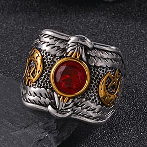 Red Glass Men's Ring in Stainless Steel (Size 11.0)