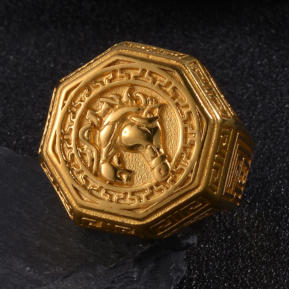 Horse Head Men's Ring in ION Plated YG Stainless Steel (Size 13.0) image number 1