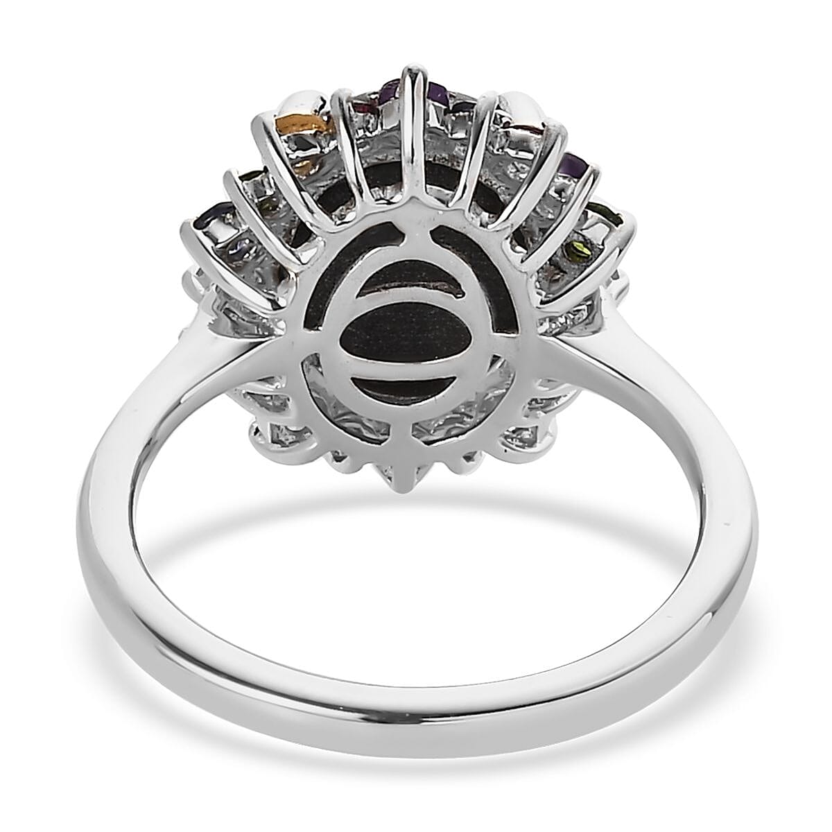 Bankacha Natural Black Star Sapphire and Multi Gemstone Halo Ring in Platinum Over Sterling Silver (Size 10.0) 5.85 ctw image number 4