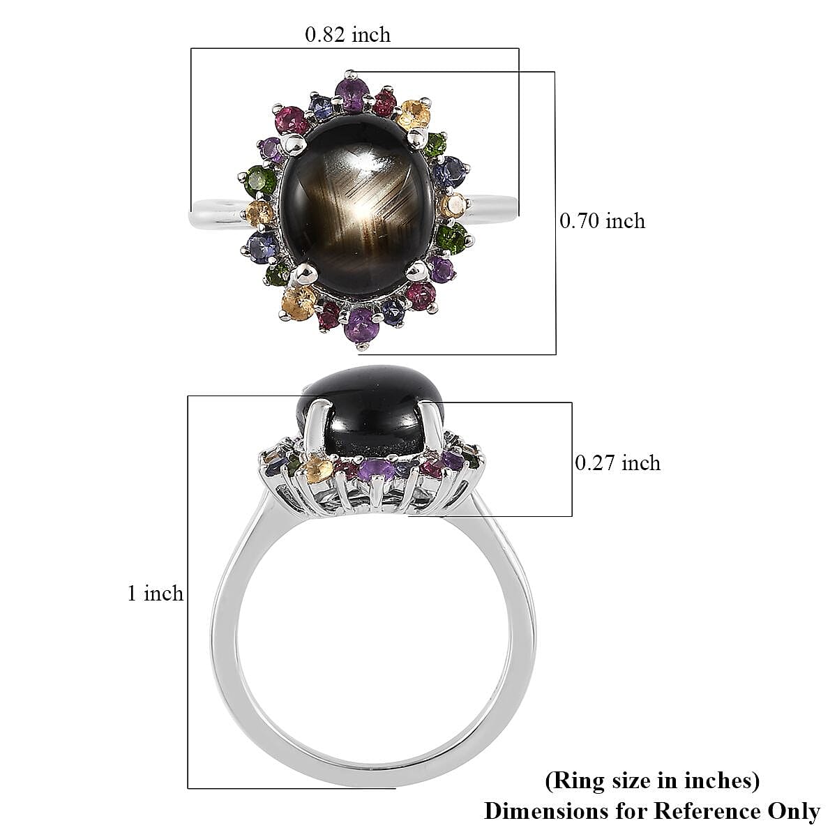 Bankacha Natural Black Star Sapphire and Multi Gemstone Halo Ring in Platinum Over Sterling Silver (Size 10.0) 5.85 ctw image number 5
