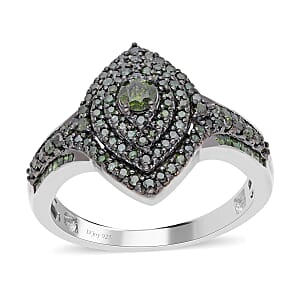 Green Diamond Ring in Platinum Over Sterling Silver (Size 6.0) 1.00 ctw