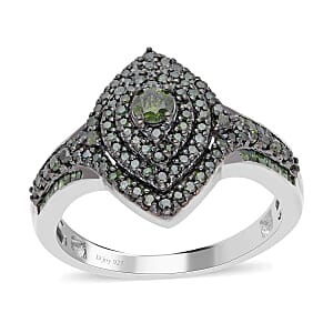 D'Joy Green Diamond 1.00 ctw Ring in Platinum Over Sterling Silver (Size 7.0) 