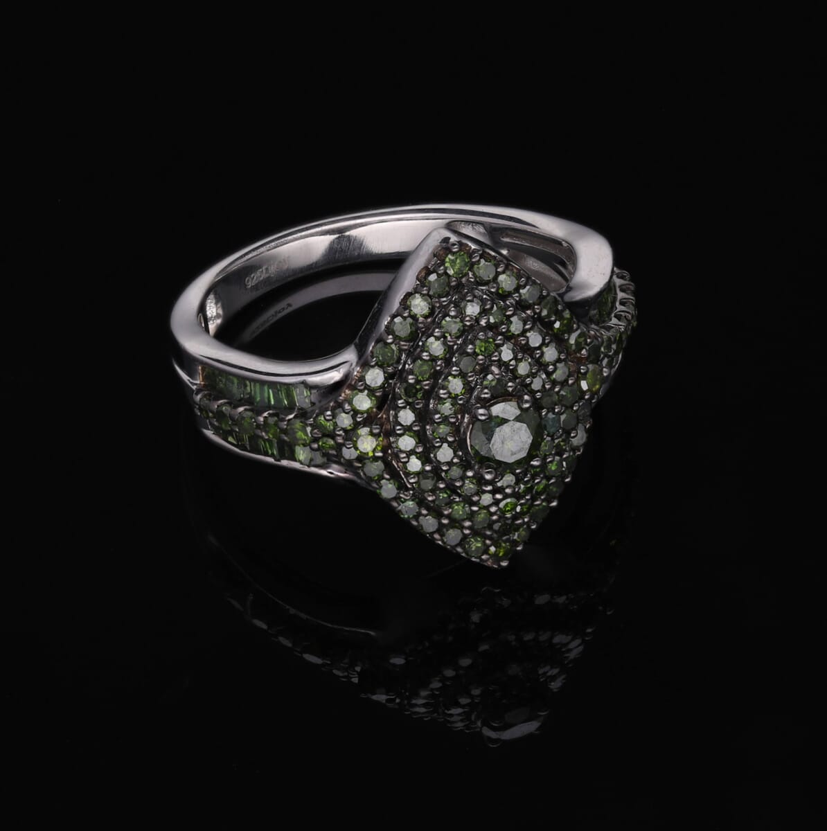 Green Diamond 1.00 ctw Ring in Platinum Over Sterling Silver (Size 9.0)  image number 1